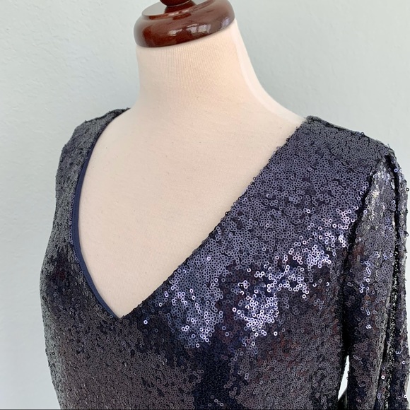 Lulu’s Navy Sequin Split Sleeve Dress - Picture 6 of 15